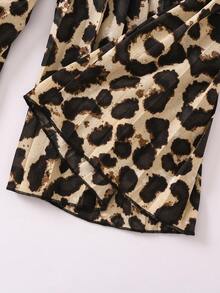 SHEIN 小女童豹紋印花百褶闊腿褲 - 棕色 - 查看 4