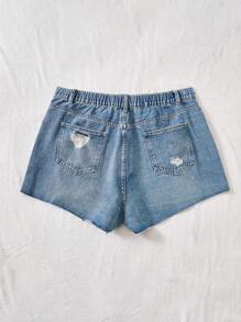 SHEIN EZwear Quần short denim oversized Túi Bị tách Dây kéo màu trơn - Rửa trung bình - Xem 2