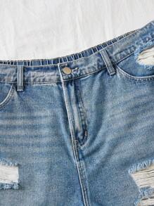 SHEIN EZwear Quần short denim oversized Túi Bị tách Dây kéo màu trơn - Rửa trung bình - Xem 6