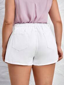 SHEIN Essnce Quần short denim oversized Nút Túi Dây kéo màu trơn - trắng - Xem 2