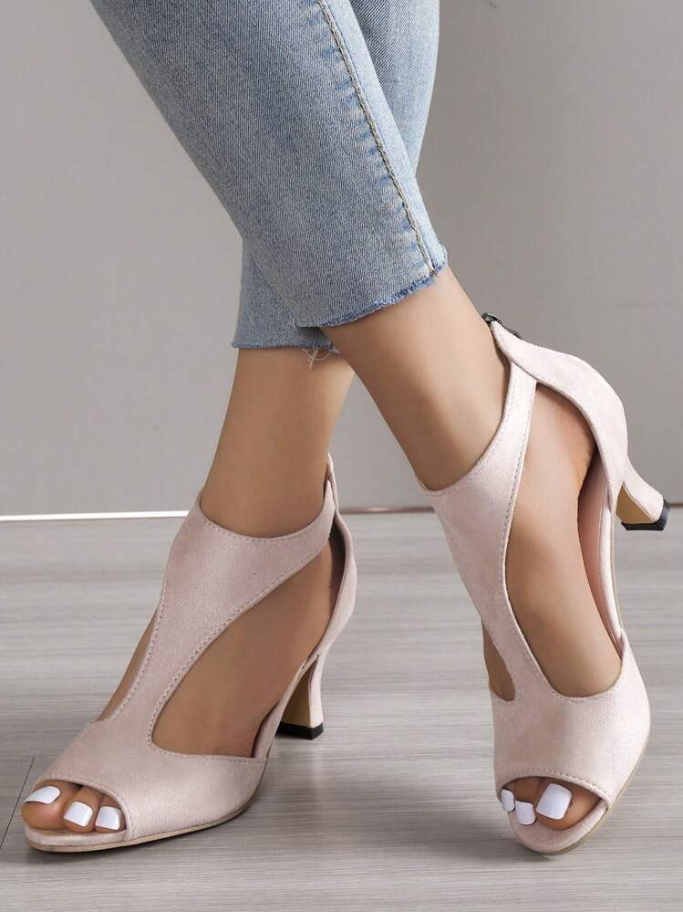 Mujer Sandalias minimalista con abertura tacón pirámide tira tobillera elegante exterior de serraje falso con tacón - Albaricoque - Añade 1