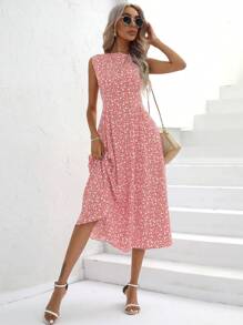 SHEIN VCAY 碎花A字連衣裙 - 粉色 - 查看 3