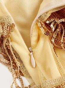 SHEIN ICON Gold Sequin Fringe Hem Concert Outfits Skirt