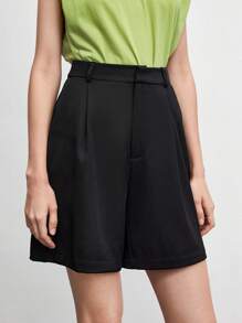 BizChic Xếp nếp Quần short chân rộng Không có thắt lưng Trang phục làm việc - màu đen - Xem 5