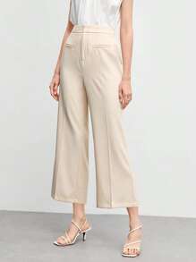 BizChic Solid Cropped Flare Leg Pants Workwear