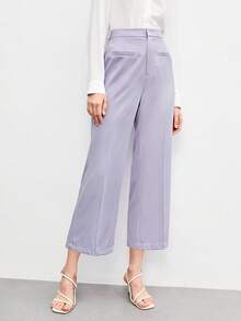 BizChic Solid Zipper Fly Trousers - Lilac Purple - View 4