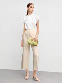 BizChic Solid Cropped Flare Leg Pants Workwear