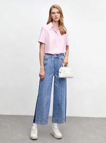 BizChic Solid Button Front Shirt Workwear - Baby Pink - View 3