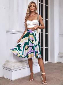 SHEIN Privé 滿版印花喇叭半身裙 - 彩色 - 查看 5