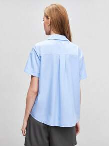 BizChic Solid Button Front Short Sleeves Shirt Workwear - Baby Blue - View 3