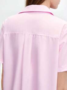 BizChic Solid Button Front Shirt Workwear - Baby Pink - View 8