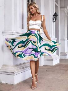 SHEIN Privé 滿版印花喇叭半身裙 - 彩色 - 查看 6