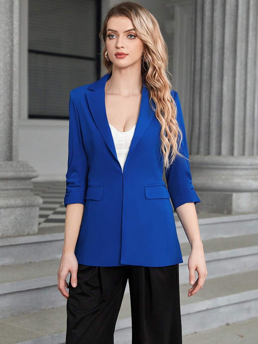 UNIQUE21 Lapel Neck Open Front Blazer - Blue - View 1