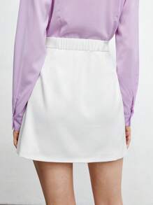 BizChic Split Hem Solid Skirt Workwear - White - View 3