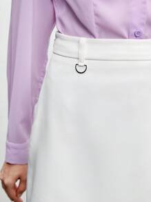 BizChic Split Hem Solid Skirt Workwear - White - View 10