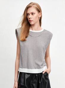 BizChic Shoulder Pad Allover Print Tank Top Workwear - Black and White - View 3