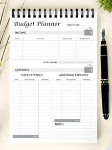 1pc Schedule Spiral Notebook, Leaf Pattern Budget Planner For Home, Office - Multicolor - View 1