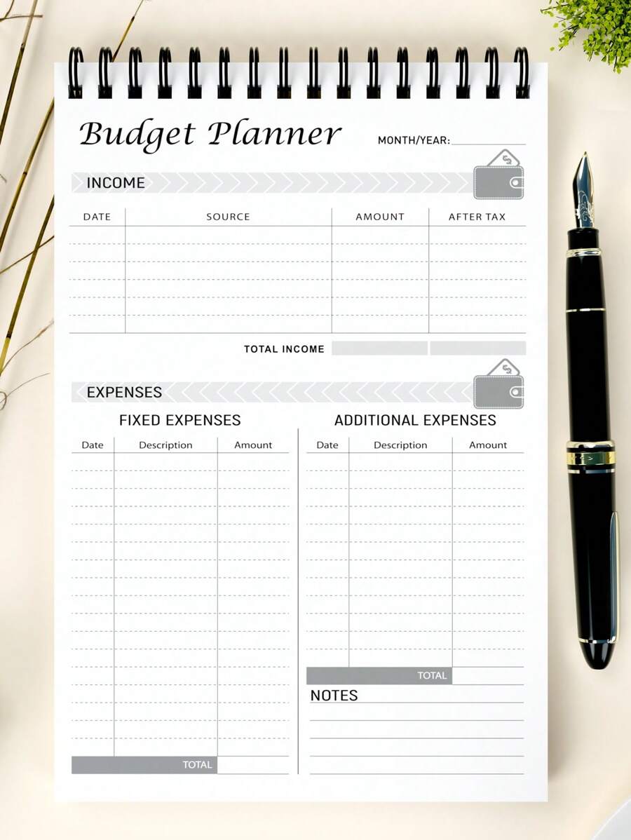 1pc Schedule Spiral Notebook, Leaf Pattern Budget Planner For Home, Office - Multicolor - View 1