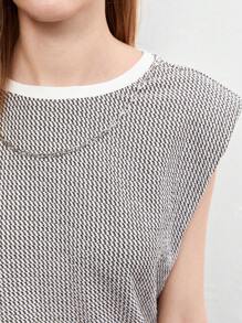 BizChic Shoulder Pad Allover Print Tank Top Workwear - Black and White - View 8