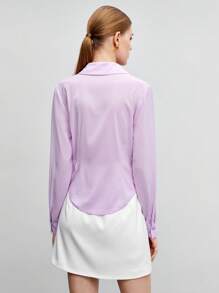 BizChic Chất rắn Nút phía trước Áo sơ mi Trang phục làm việc - Màu Lilac Tím - Xem 2