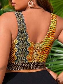 大碼蛇紋針腳細節比基尼泳裝上衣 - 彩色 - 查看 2