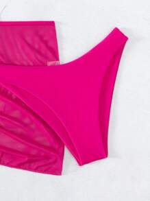 SHEIN Bañador bikini push up fruncido con falda de playa - Rosa Fucsia - Ver 5
