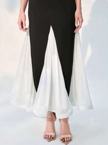 Modelyn Colourblock Boat Neck Dress Without Belt - Black - View 4