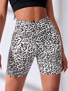 Yoga Sxy Leopard Print Wideband Waist Cycling Shorts - Multicolor - View 1