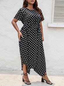 SHEIN LUNE Plus Polka Dot Print Drop Crotch Jumpsuit - Black - View 6