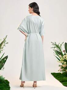 Al Najma Floral Print Batwing Sleeve Belted Dress