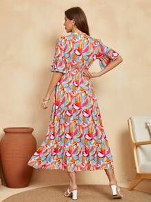 Đầm Xù POM Pom Hoa Tất cả trên in Boho - Màu Hồng Tươi - Xem 2