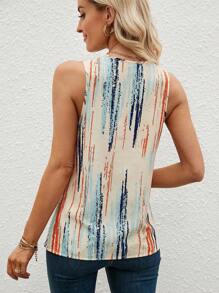 SHEIN Clasi Summer Vacation Outfits Allover Print Draped Collar Sleeveless Blouse - Multicolor - View 2