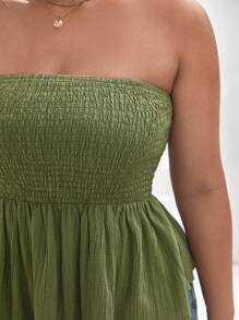 SHEIN Frenchy áo nữ kích thước lớn Bất đối xứng Viên lá sen Dải chun màu trơn Boho - xanh quân đội - Xem 7