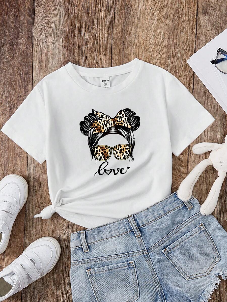 SHEIN Tops con gái Con số Lá thư Giải trí - trắng - Xem 1