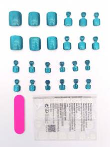ROMWE 24入組短方形素色假腳趾甲和1張膠帶和1入組指甲銼 - 水鴨藍 - 查看 2