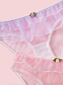 ROMWE Kawaii 3入組荷葉邊網紗內褲 - 彩色 - 查看 3