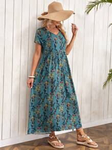 EMERY ROSE Floral Print Batwing Sleeve Dress - Multicolor - View 1