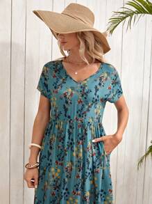 EMERY ROSE Floral Print Batwing Sleeve Dress - Multicolor - View 6