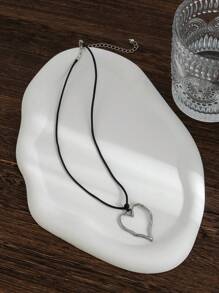 1 Hình Học Hình Trái Tim Rỗng Ra Kim Loại Mặt Dây Chuyền Choker Nữ Retro Thời Trang Đường Phố Trang Sức Dự Tiệc - Bạc - Xem 6
