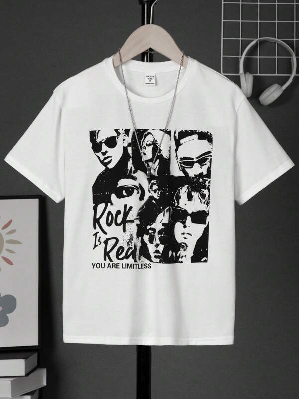 SHEIN Tricou tricotat cu pulover cu mâneci scurte, cu gât rotund, imprimat de sărbători Tween
