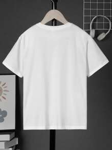 SHEIN Tween Boy's Holiday Printed Round Neck Short-Sleeved Pullover Knitted T-Shirt