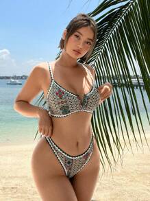 SHEIN Floral Print Underwire Bikini Set - Multicolor - View 5