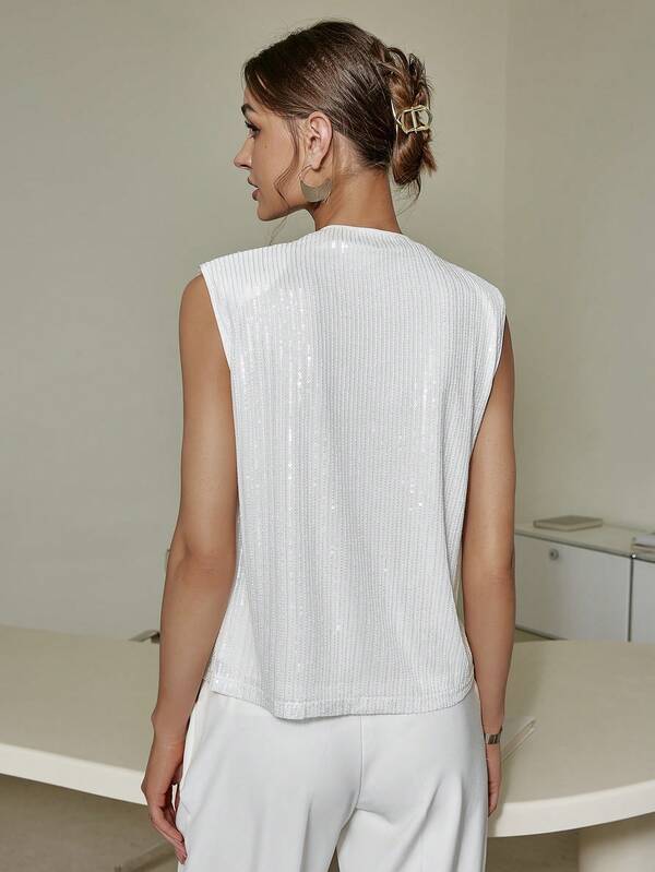 Jacquard Draped Collar Tank Top SHEIN USA