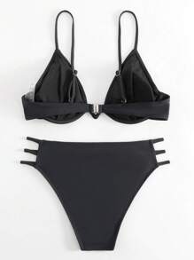 SHEIN Swim Solid Underwire Bikini Set For Summer Beach - Black - View 4