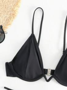 SHEIN Swim Solid Underwire Bikini Set For Summer Beach - Black - View 6