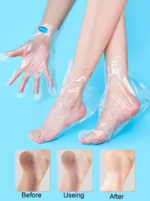 100只裝一次性手腳防裂手套防水鞋套家用塑膠保鮮膜 - 白色 - 查看 1