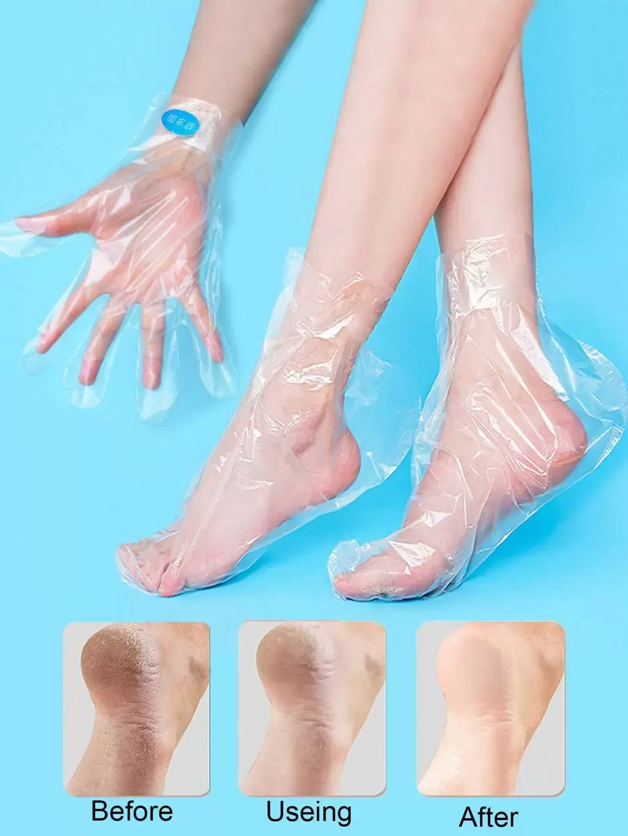 100只裝一次性手腳防裂手套防水鞋套家用塑膠保鮮膜 - 白色 - 查看 1