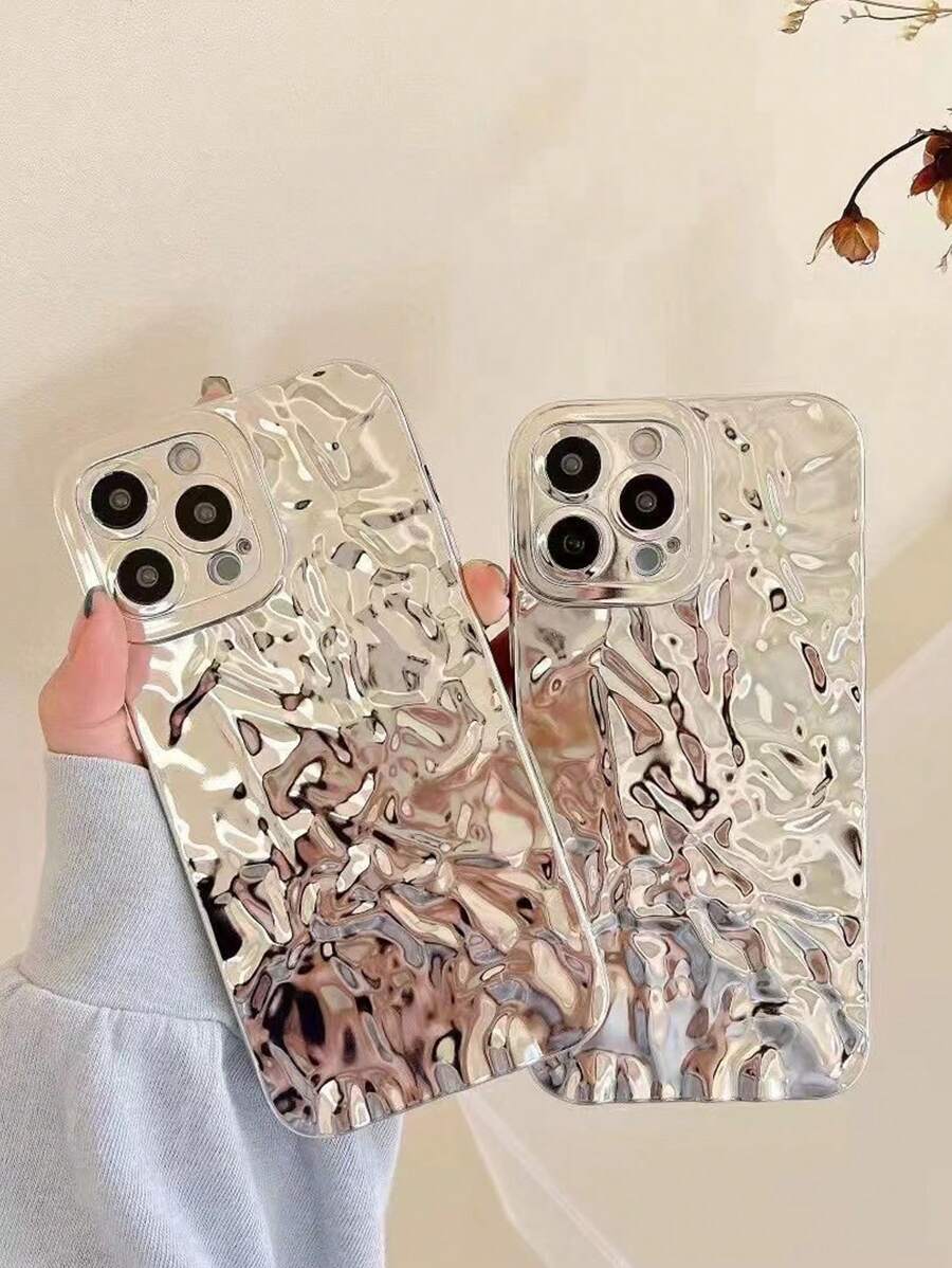 Electroplated Silver 3D Textured Phone Case (3D Embossed Surface, Metallic Texture, Wear-Resistant) - Silver - View 1