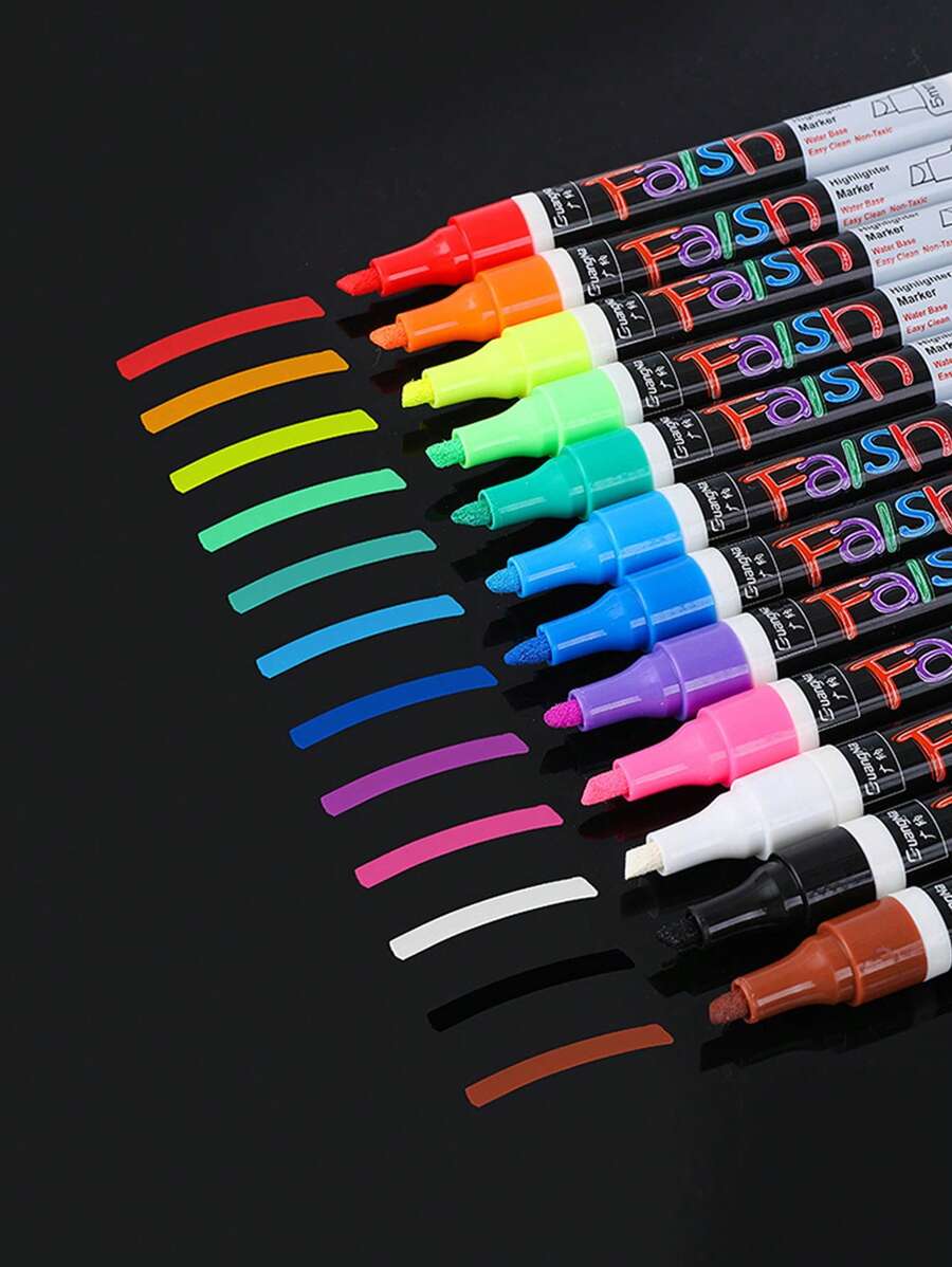 12pcs/Set Erasable Liquid Chalk Marker Pens LED Writing Board Glass Window Art Highlighters - Multicolor - View 1