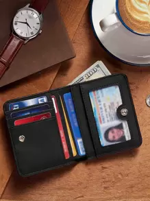 Women RFID Blocking Small Compact Bifold Vegan Leather Pocket Wallet Ladies Mini Purse With ID Window - Black - View 2